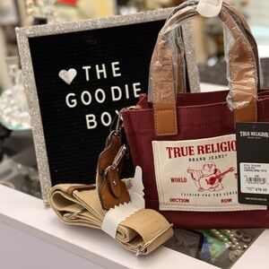 True Religion Burgundy Canvas Mini Tote